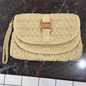 Chic Beige Vintage Woven Wristlet Clutch
